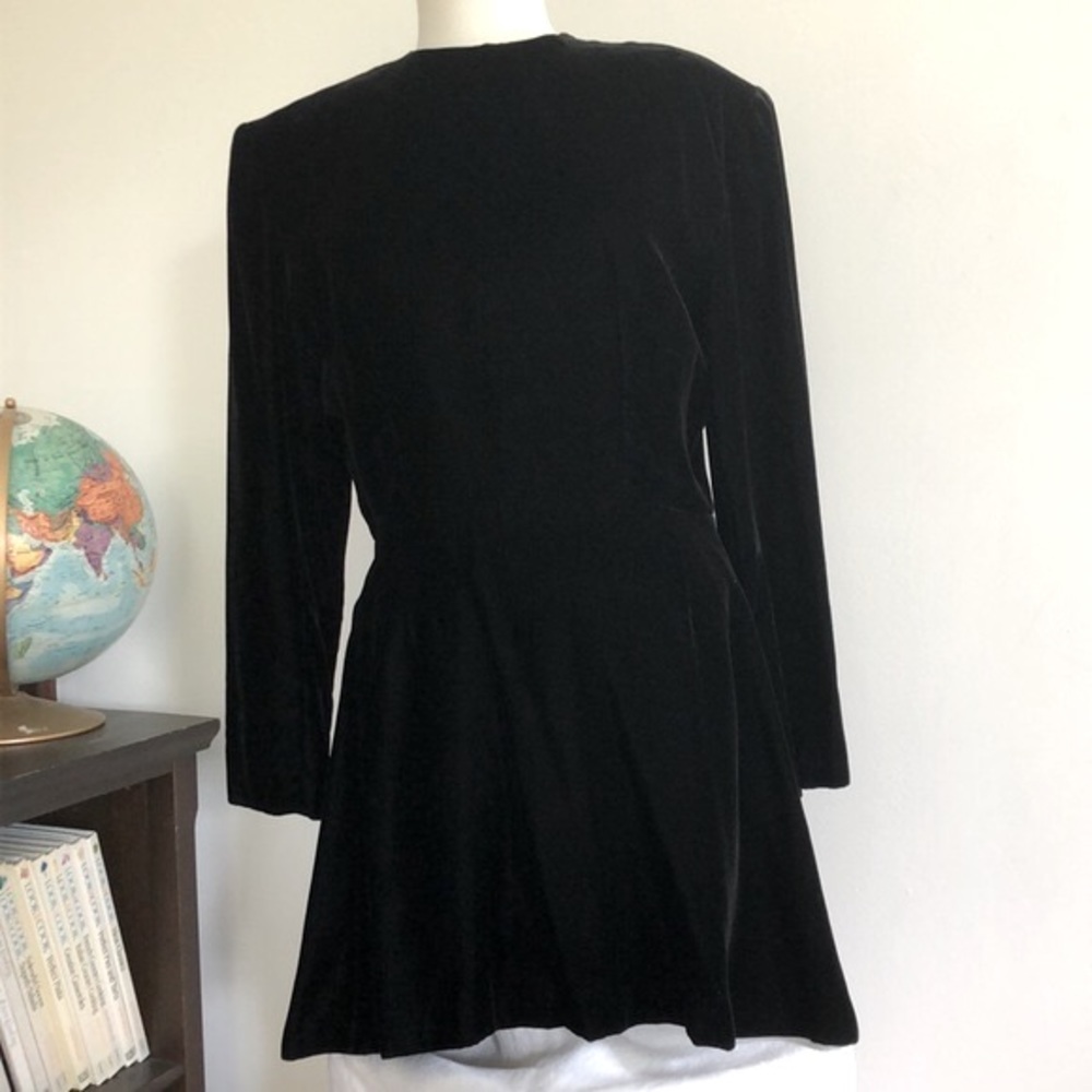 Sz 42 (Sz 12) Vintage French 🇫🇷 80’s Velvet Tunic Padded Shoulder Jacket